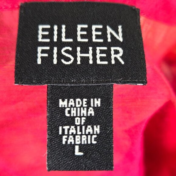 Eileen Fisher Size Large Red Sheer Blouse Button Front Round Neck Long Sleeve - Picture 9 of 12